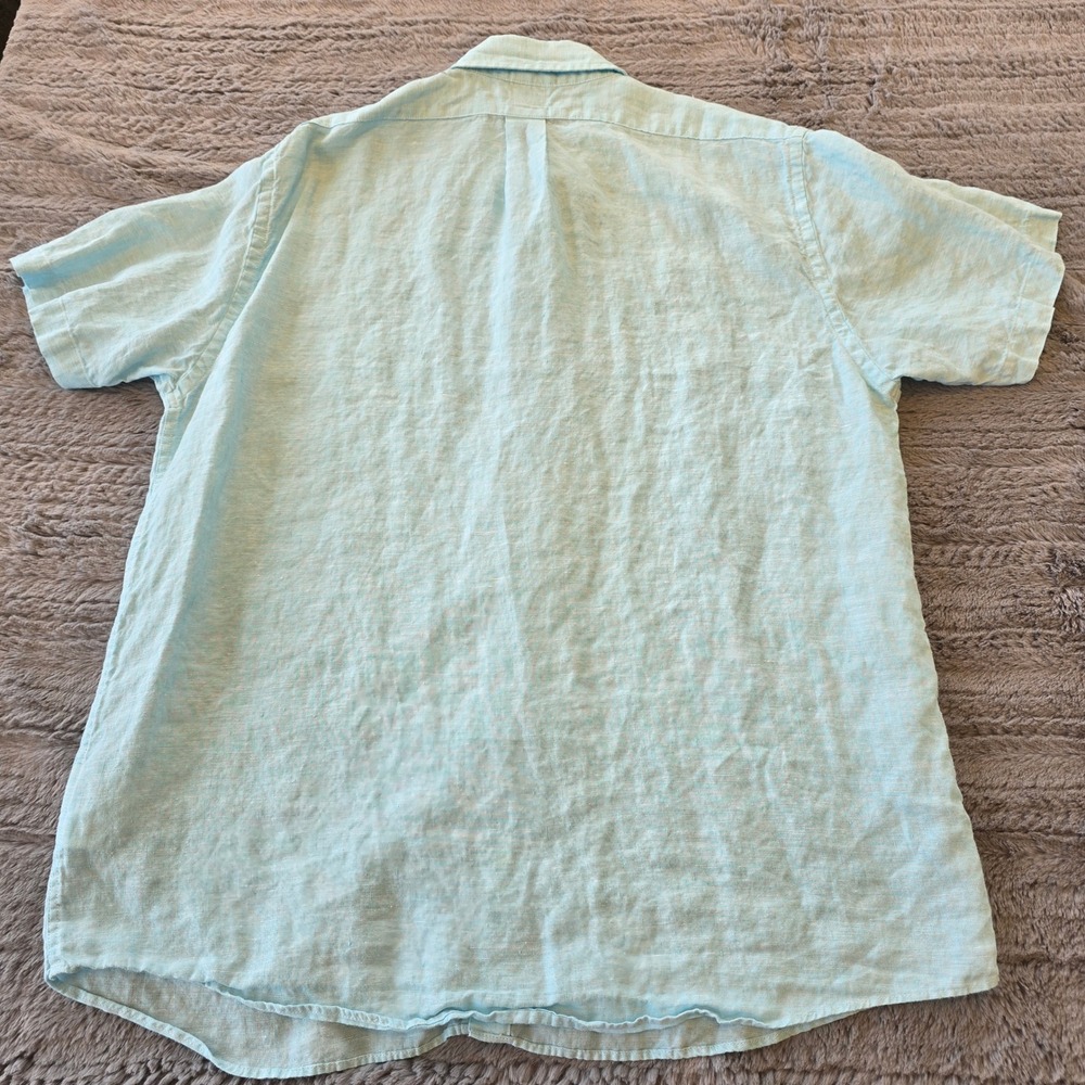 Brooks Brothers Regent Fit 100% Linen Short Sleeve Button Down Shirt Blue L - Picture 6 of 6